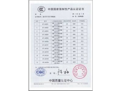 CCC證書附錄樣本